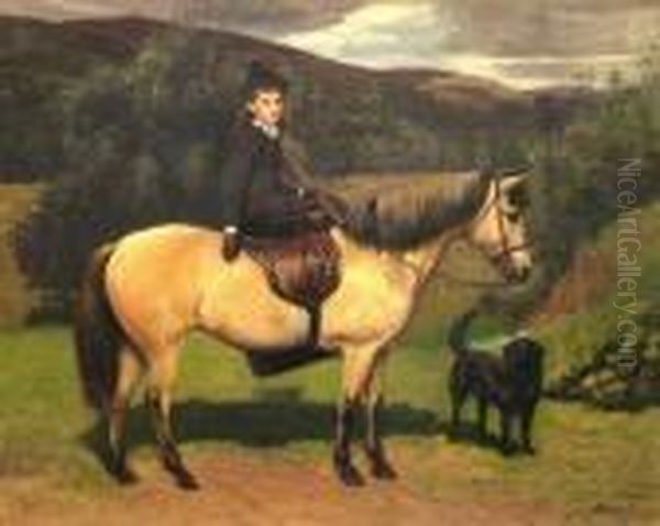 Janet Florence Menzies (lady Bridges)on A Pony In A Landscape Oil Painting by Sir Francis Grant