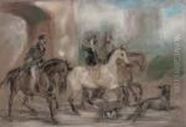 A Preparatory Sketch For 'queen Victoria Riding Out At Windsor Castle' Oil Painting by Sir Francis Grant