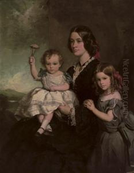 Portrait Of Mrs James Beech, Alice Mary Beech And Rowland John Beech Oil Painting by Sir Francis Grant