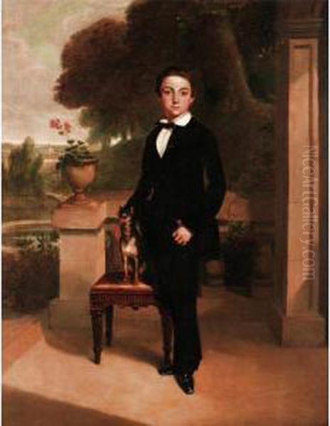 Portrait Of A Young Boy And His Companion Oil Painting by Sir Francis Grant