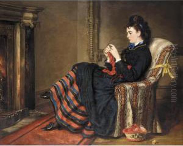 Knitting A Stocking Oil Painting by Sir Francis Grant