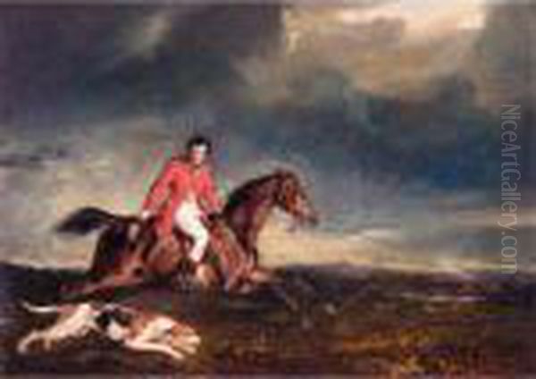 John Dalyell, Master Of The 
Puckeridge Hounds On A Bay Hunter With A Hound In A Landscape Oil Painting by Sir Francis Grant