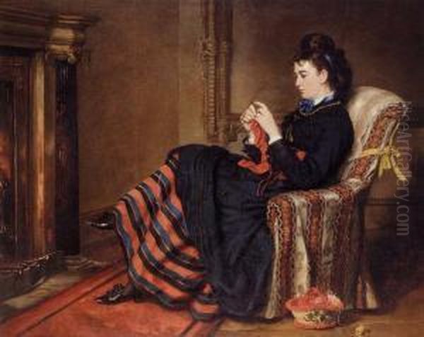 Knitting A Stocking Oil Painting by Sir Francis Grant