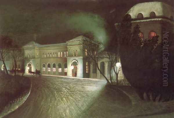 A Keleti palyaudvar ejjel, 1902 Oil Painting by Tivadar Kosztka Csontvary