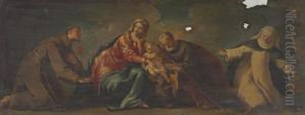 The Holy Family With Saints Francis And Catherine Of Siena Oil Painting by Nicola Grassi