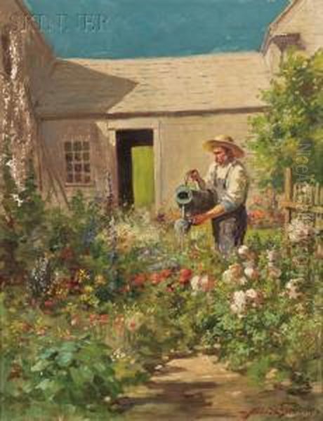 Watering The Flower Garden Oil Painting by Abbott Fuller Graves