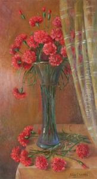 Carnations In A Clear Vase Oil Painting by Abbott Fuller Graves