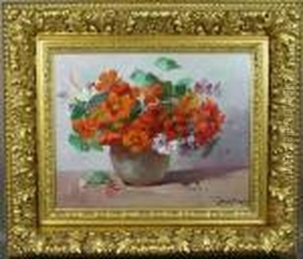 A Vase Of Nasturtiums Oil Painting by Abbott Fuller Graves