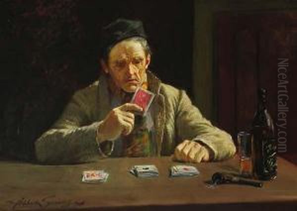 The Card Player Oil Painting by Abbott Fuller Graves