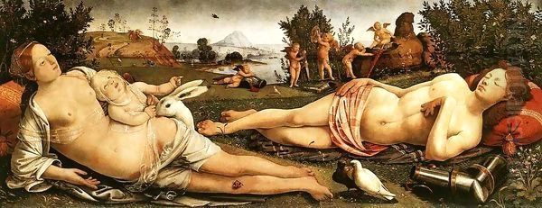 Venus, Mars, and Cupid 1490 Oil Painting by Piero Di Cosimo