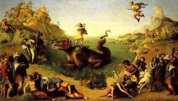 Perseus Frees Andromeda c. 1510 Oil Painting by Piero Di Cosimo