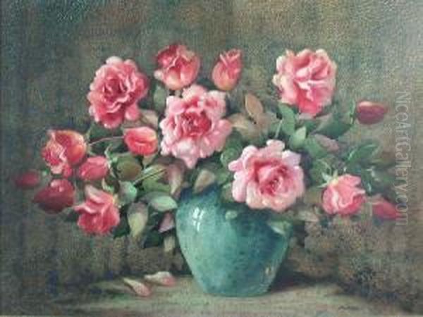 Still Life Of Roses Oil Painting by James Gray