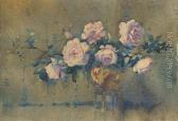 Roses In A Bronze Pot Oil Painting by James Gray