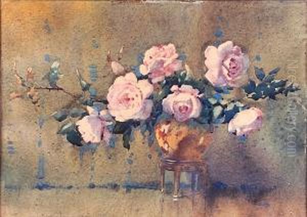 A Bowl Of Roses Oil Painting by James Gray