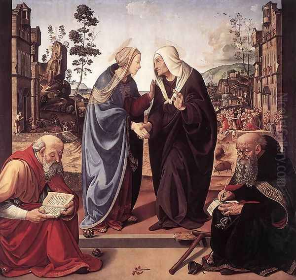 The Visitation with Sts Nicholas and Anthony 1489-90 Oil Painting by Piero Di Cosimo