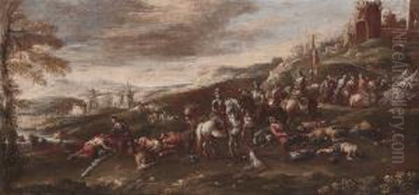 Two Battle Scenes Oil Painting by Ciccio Graziani