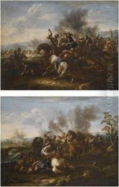 Two Battle Scenes Between Christians And Turks Oil Painting by Ciccio Graziani