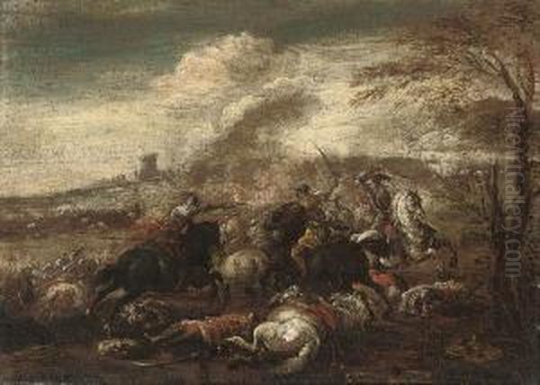 A Cavalry Skirmish Oil Painting by Ciccio Graziani