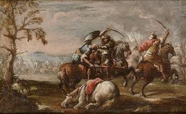 A Cavalry Charge; And A Cavalry Skirmish Oil Painting by Ciccio Graziani