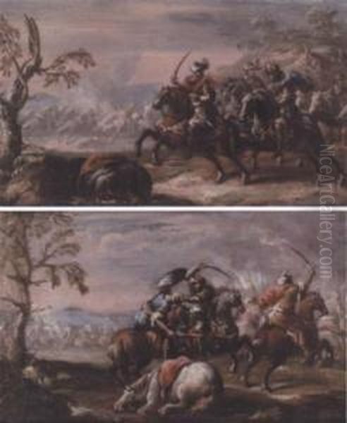 Cavalry Charge (#) Cavalry Skirmish Oil Painting by Ciccio Graziani