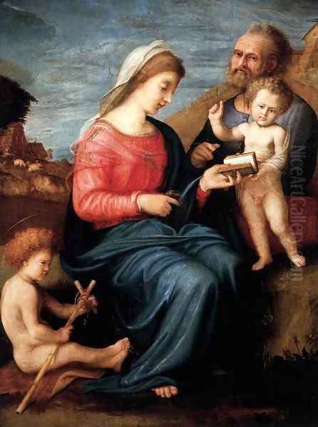 Holy Family with the Young St John the Baptist Oil Painting by Piero Di Cosimo