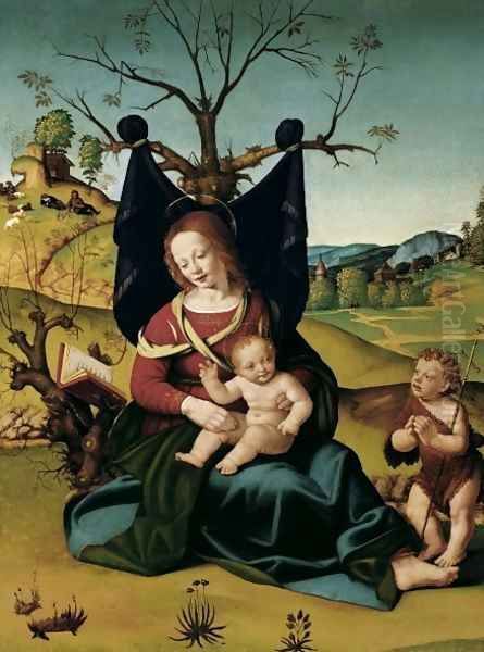 Madonna with Child and the Young St John c 1505 1510 Oil Painting by Piero Di Cosimo