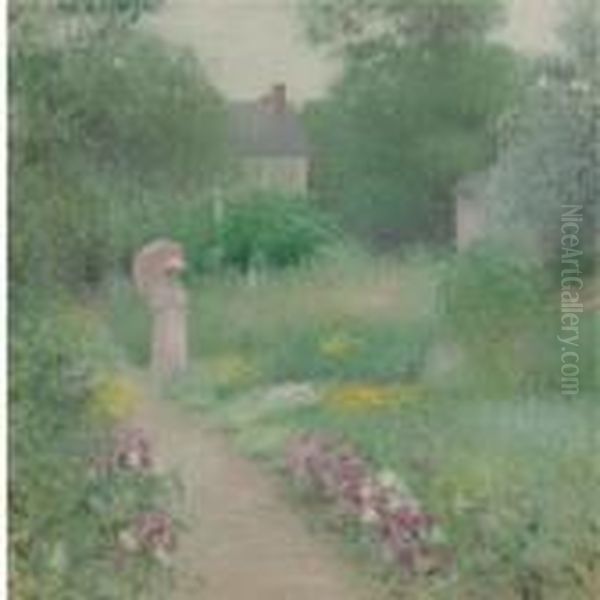 In Miss Florence's Garden Oil Painting by Edmund William Greacen