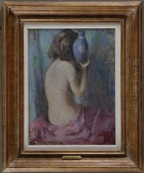 Nude With Blue Vase Oil Painting by Edmund William Greacen