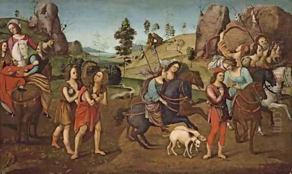 Jason and Queen Hypsipyle with the women of Lemnos a spalliera Oil Painting by Piero Di Cosimo