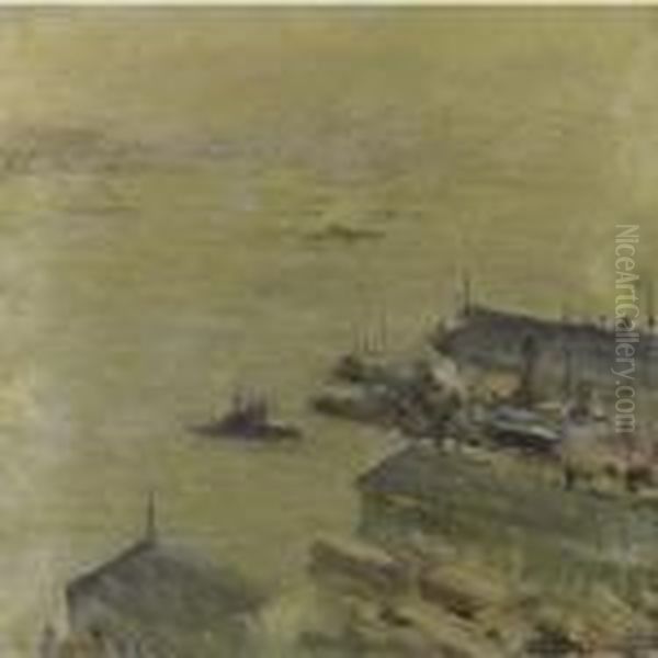 New York Harbor Oil Painting by Edmund William Greacen