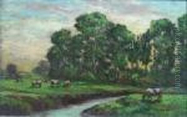 Cattle By The River Oil Painting by William Greaves