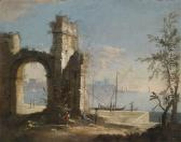 An Architectural Capriccio Oil Painting by Gennaro Greco, Il Mascacotta