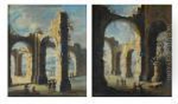 Caprices Avec Ruines Antiques Oil Painting by Gennaro Greco, Il Mascacotta