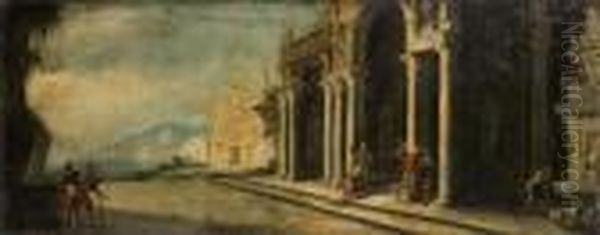 Capriccio Architettonico Con Il Ritorno Del Figliol Prodigo Oil Painting by Gennaro Greco, Il Mascacotta