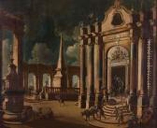 Gesu Scaccia I Mercanti Dal Tempio Oil Painting by Gennaro Greco, Il Mascacotta