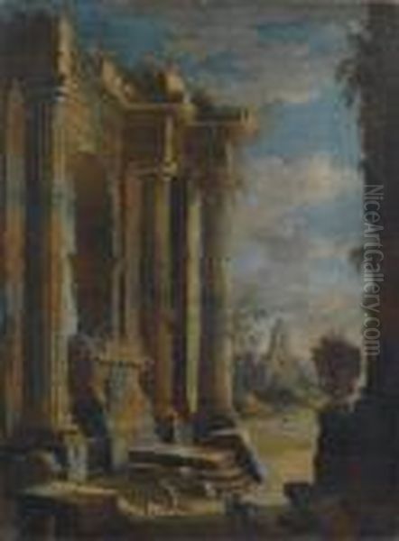 Capriccio Di Rovine Con Il Buon Samaritano Oil Painting by Gennaro Greco, Il Mascacotta