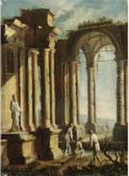 Capriccio Architettonico Con Figure Oil Painting by Gennaro Greco, Il Mascacotta