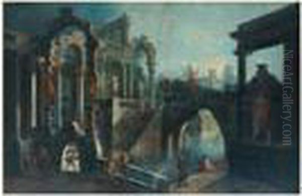 Caprice Architectonique Oil Painting by Gennaro Greco, Il Mascacotta