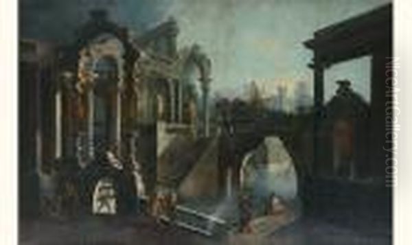 Caprice Architectonique Oil Painting by Gennaro Greco, Il Mascacotta