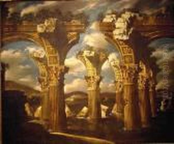 Pillars And Broken Arch Oil Painting by Gennaro Greco, Il Mascacotta