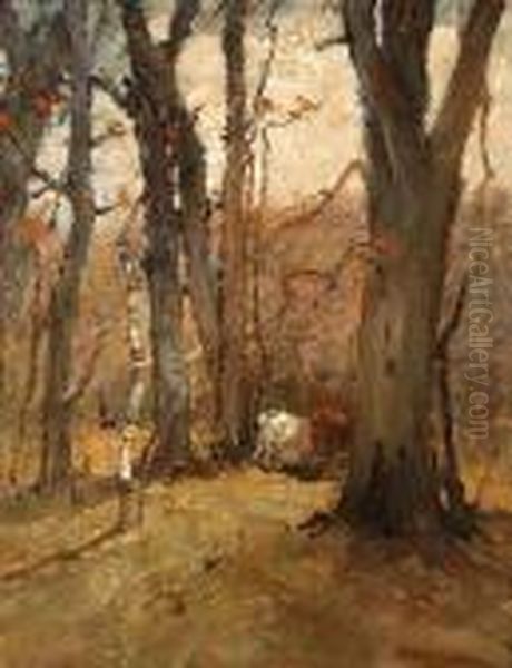 Cattle Grazing Among The Trees Oil Painting by Charles Edwin Lewis Green