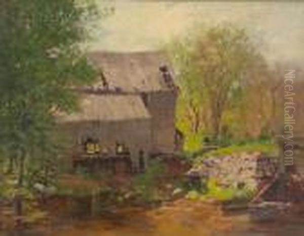 Old Barn Oil Painting by Charles Edwin Lewis Green