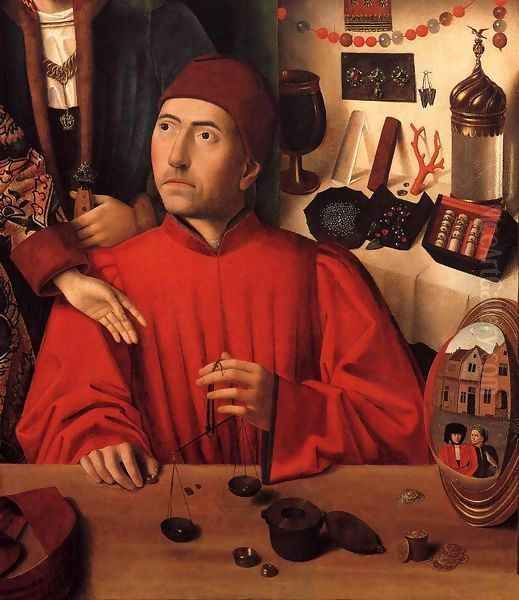 St Eligius in His Workshop 1449 2 Oil Painting by Petrus Christus