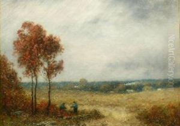 Figures At The Edge Of A Wood, Autumn Oil Painting by Frank Russell Green