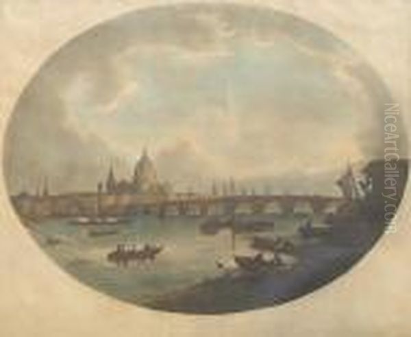 And Francis Jukes. View Near Westminster Bridge; View Near Black Friers Bridge Oil Painting by Valentine Green