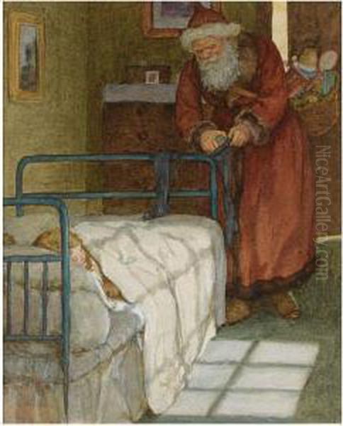 Christmas Eve: A Visit From Father Christmas Oil Painting by Kate Greenaway