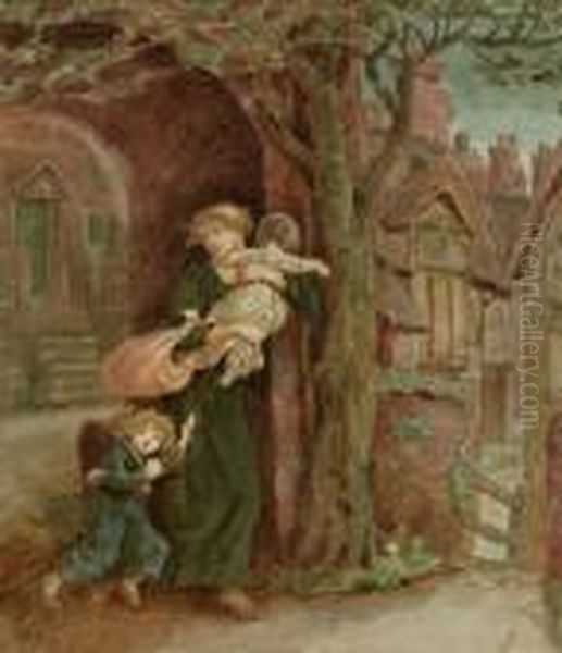 Woman Fleeing With Child Oil Painting by Kate Greenaway