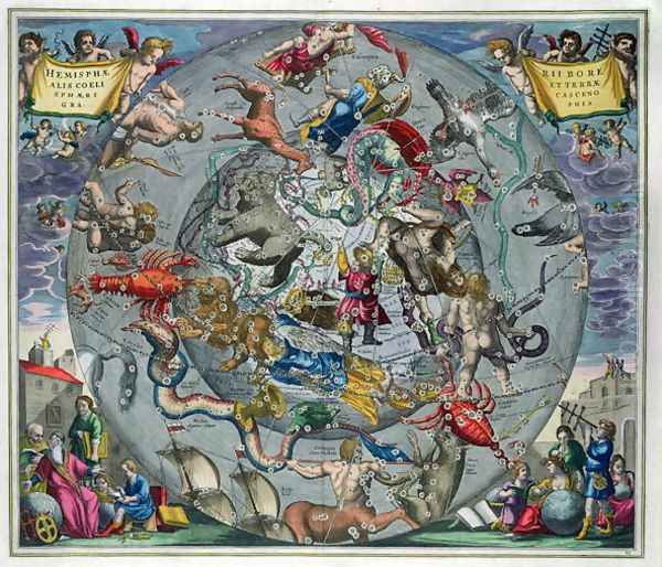 Map of the Constellations of the Northern Hemisphere, from 'The Celestial Atlas, or The Harmony of the Universe' Oil Painting by Andreas Cellarius