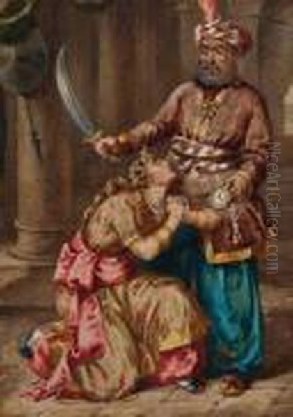 Indian Sultan And Begging Woman Oil Painting by Kate Greenaway