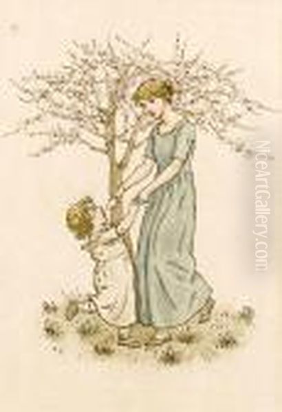 March; A Little Boy And Girl Oil Painting by Kate Greenaway